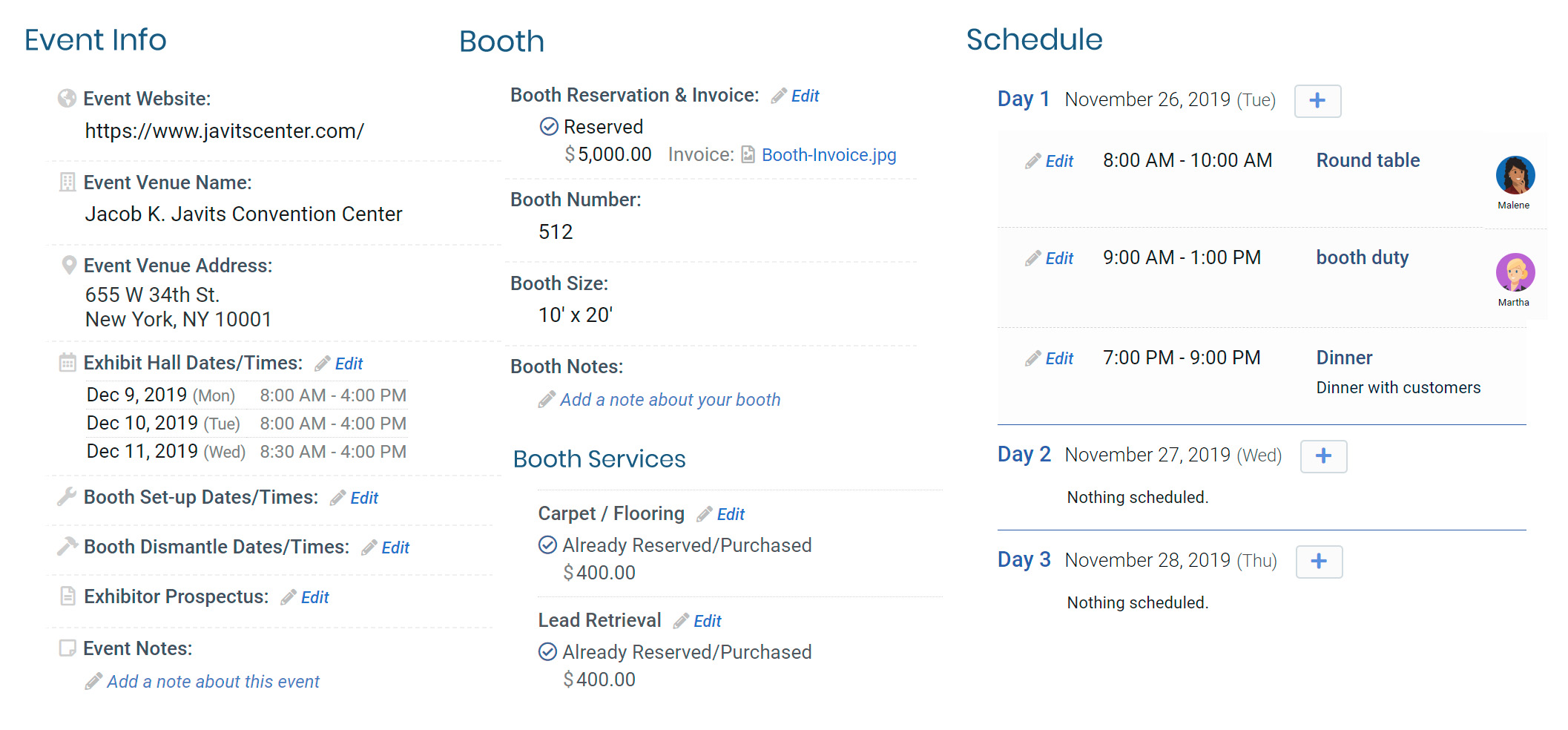 Track and manage basic event information