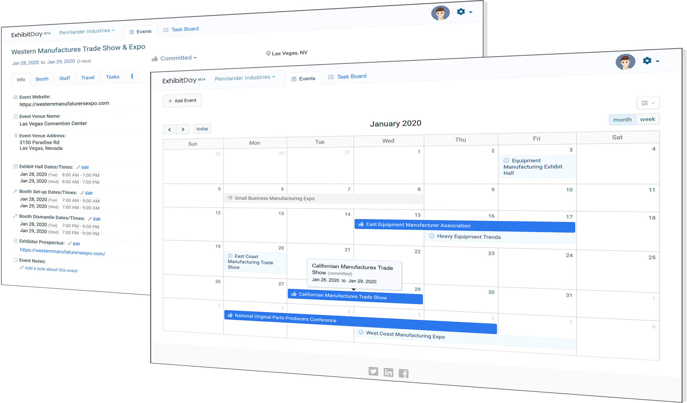 Calendar view of your trade shows