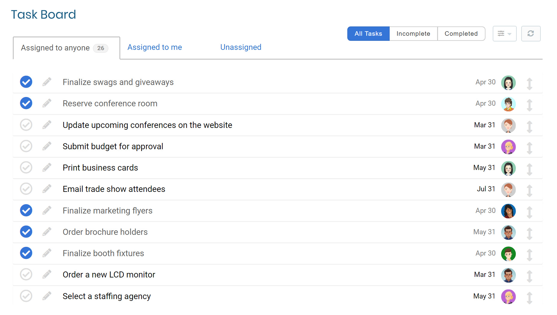 Use the Task Board to assign task to your team.